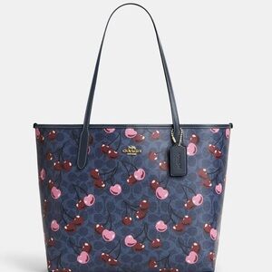 Coach Navy Cherry Pattern Tote